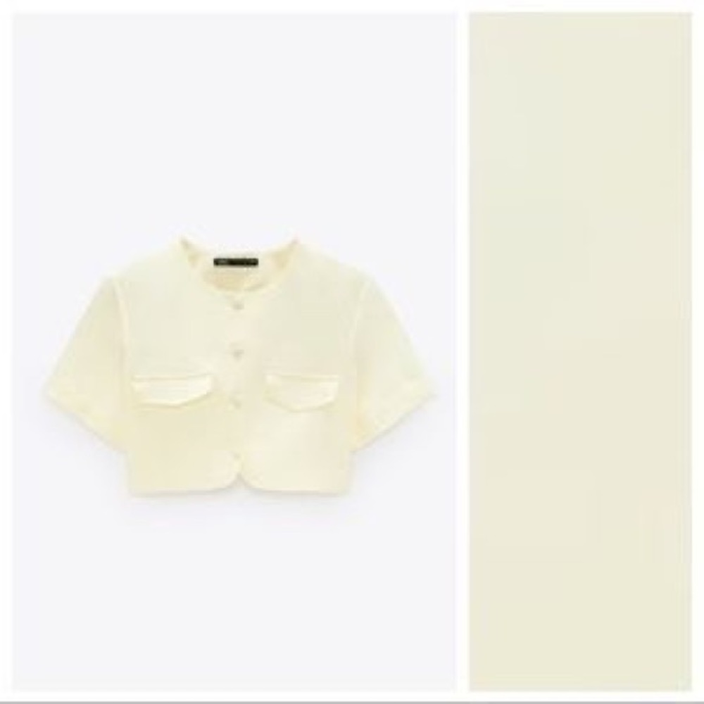 NWT. Zara Light Yellow Linen Blend Crop Top Size S.